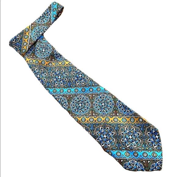 Vintage Blue and Gold Patterned neck tie - from Gimbels - Picture 1 of 4
